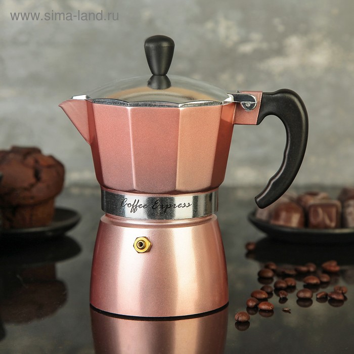 Кофеварка гейзерная "Экспресс", на 3 чашки, цвет розовый - Фото 1