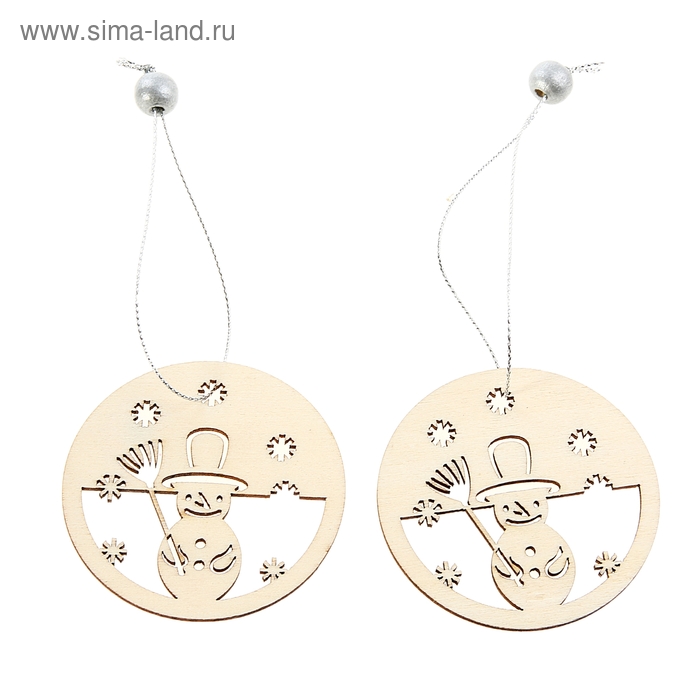 Подвеска новогодняя "Сказочный снеговик", серебряная нить, набор 2 штуки - Фото 1