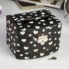 Шкатулка для украшений «Сердечки на чёрном», кожзам, с замком и ключом, 11×16×13 см - фото 63038381