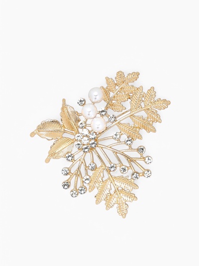Брошь «Папоротник», цвет белый в золоте