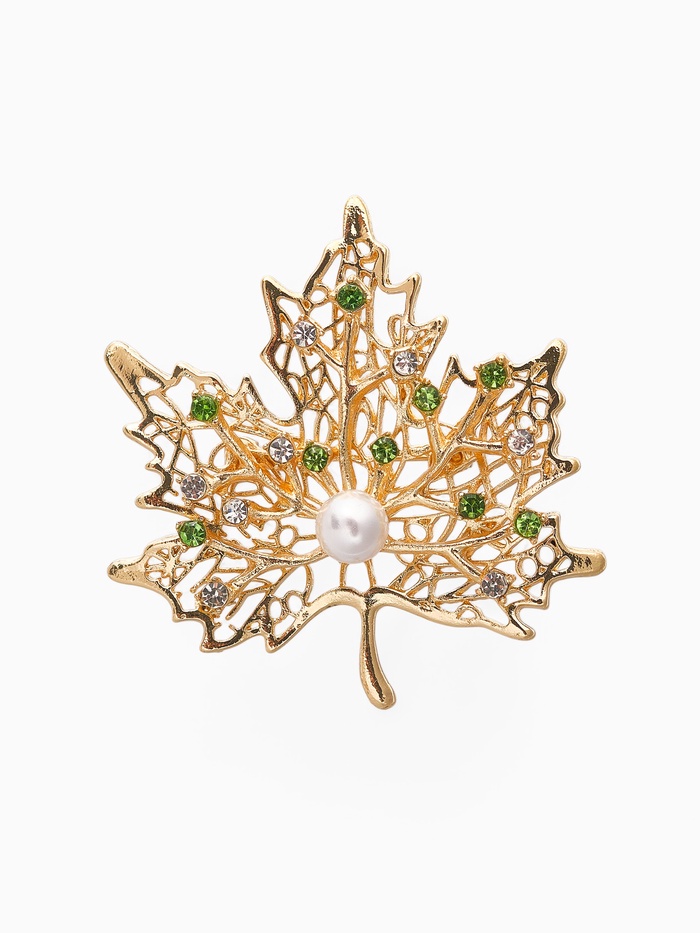 Брошь «Лист кленовый», бело-зелёная в золоте - Фото 1