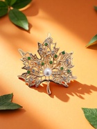 Брошь «Лист кленовый», бело-зелёная в золоте - Фото 4