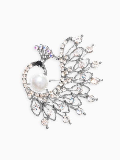 Брошь «Жар-птица» с жемчужиной, цвет бело-радужный в серебре