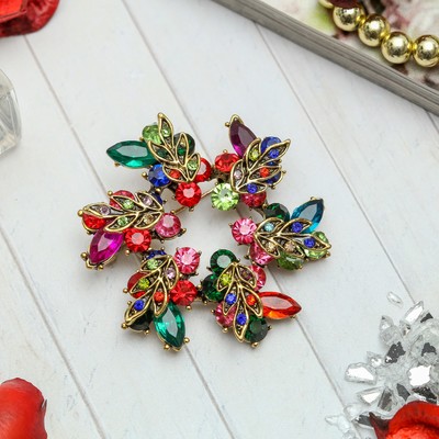 Брошь «Листопад», цветная в черненом золоте