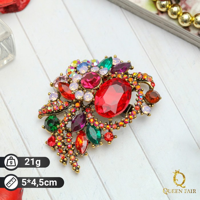 Брошь «Цветочная композиция», цветная в черненом золоте - Фото 1