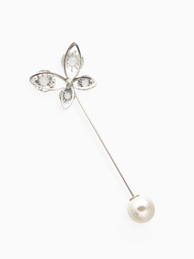 Булавка «Бабочка», объемная, 8.5 см, белая в серебре