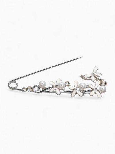 Булавка «Бабочки» с жемчужинками, 7.5 см, белая в серебре