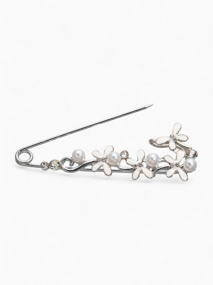 Булавка «Бабочки» с жемчужинками, 7.5 см, белая в серебре - Фото 1