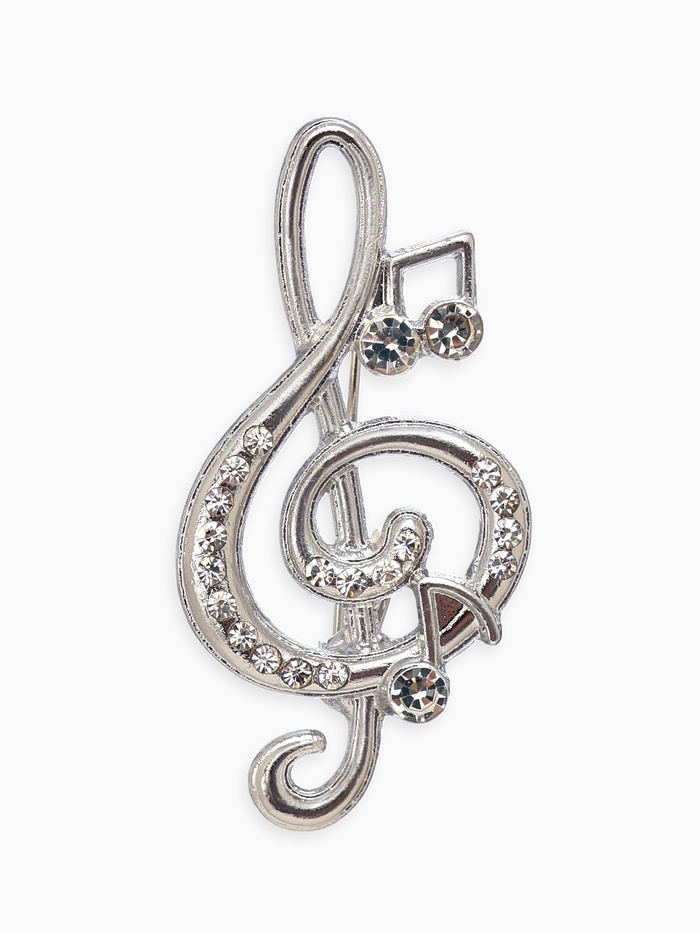 Брошь «Скрипичный ключ» и нотки, цвет белый в серебре - Фото 1