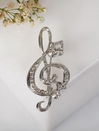 Брошь «Скрипичный ключ» и нотки, цвет белый в серебре 3723980