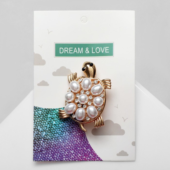 Брошь «Черепаха» с жемчужным панцирем, цвет белый в золоте - Фото 1