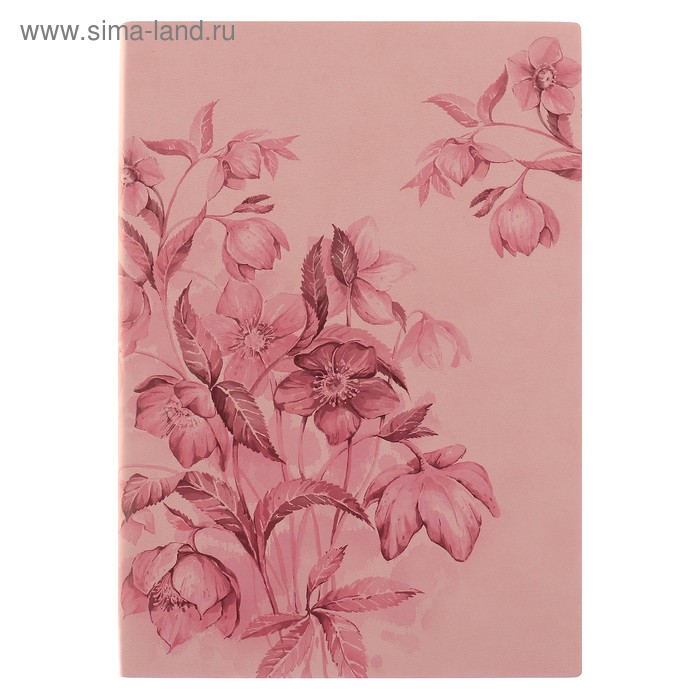 Ежедневник недатированный А5, 160 листов "Цветы", искусственная кожа, тонированный блок, розовый - Фото 1