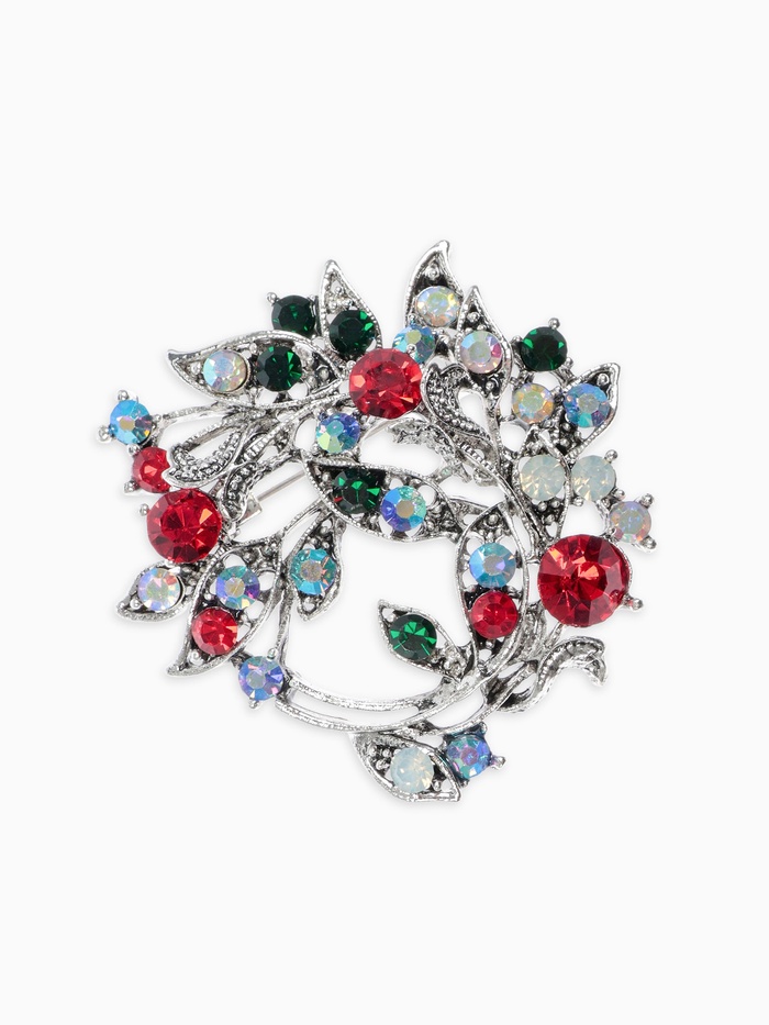 Брошь «Цветов букет» венок, цветная в чернёном серебре - Фото 1