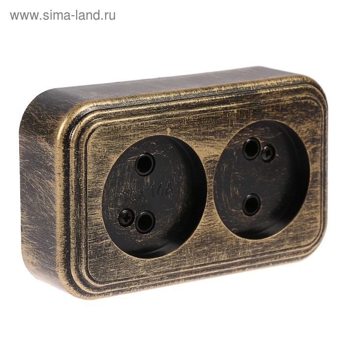 Розетка "Элект" RA 16-237-ЧБ, 16 А, 250 В, двухместная, открытая, без з/к,черная под бронзу - Фото 1