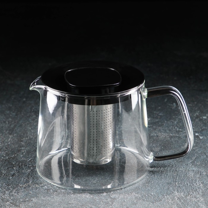 Чайник стеклянный заварочный «Локи», 1,4 л, с металлическим ситом, цвет чёрный - фото 1906960948