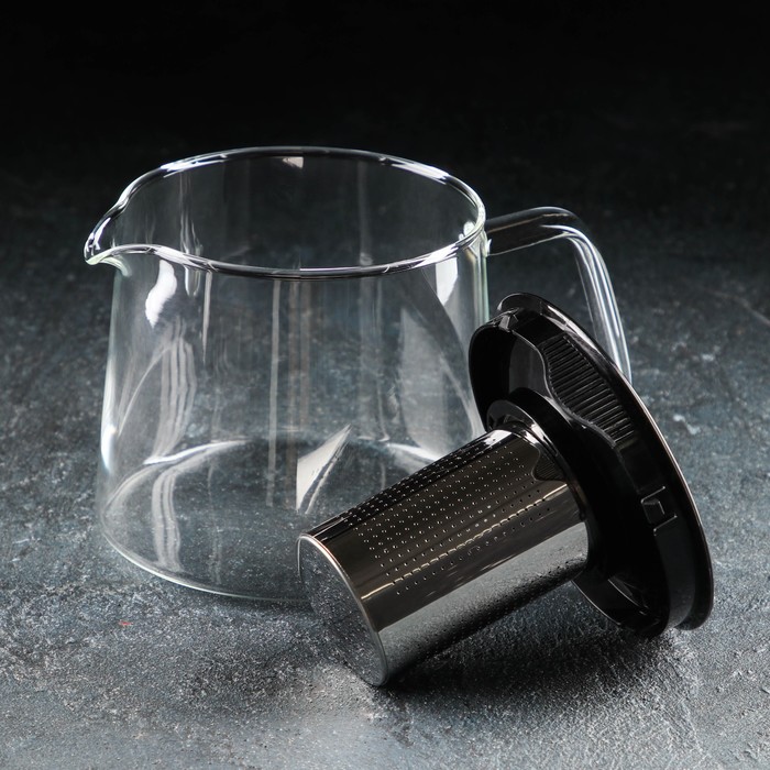 Чайник стеклянный заварочный «Локи», 1,4 л, с металлическим ситом, цвет чёрный - фото 1906960949