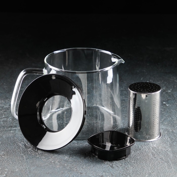 Чайник стеклянный заварочный «Локи», 1,4 л, с металлическим ситом, цвет чёрный - фото 1906960950