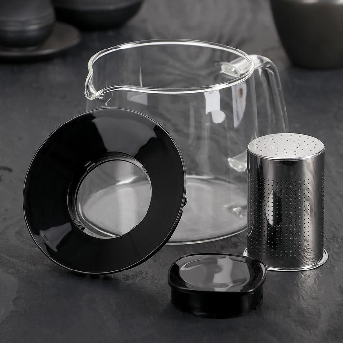 Чайник стеклянный заварочный «Локи», 1,4 л, с металлическим ситом, цвет чёрный - фото 1906960952