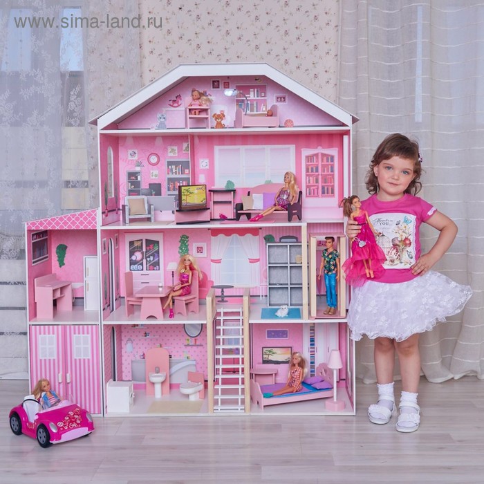 Домик кукольный деревянный Paremo «Поместье Розабелла», четырёхэтажный, с мебелью, с гаражом, со светом и звуком - Фото 1