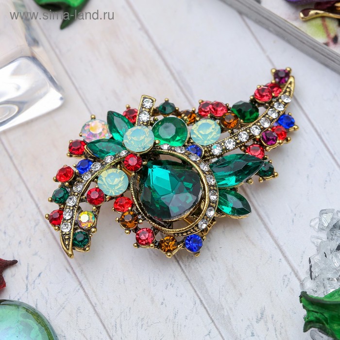 Брошь «Орден» за женственность, цвет зелёный в чернёном золоте - Фото 1