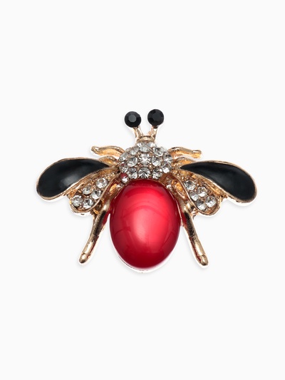 Брошь «Муха» в полете, цветная в золоте