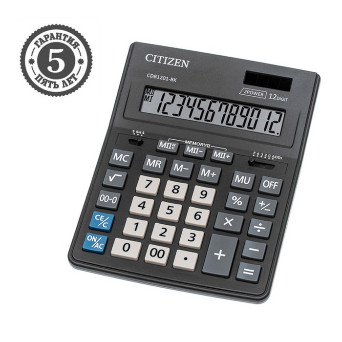 Калькулятор настольный Citizen / Eleven Business Line "CDB1401BK", 14-разрядный, 155 х 205 х 35 мм, двойное питание, чёрный, МИКС - Фото 1