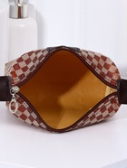 Косметичка простая на молнии, в клетку, средний размер, кофейная - Фото 3