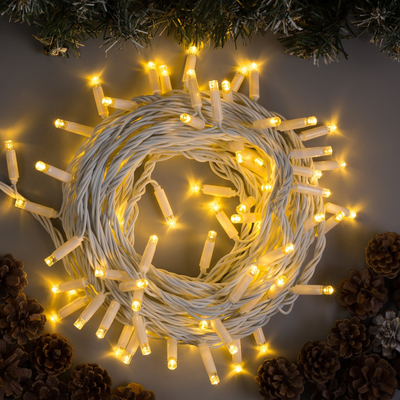 Гирлянда "Нить" 10 м , IP65, УМС, белая нить, 100 LED, свечение тёплое белое, 220 В