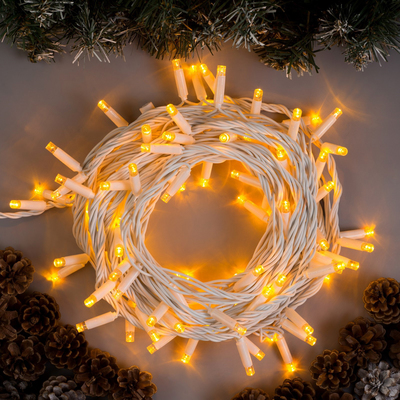 Гирлянда "Нить" 10 м , IP65, УМС, белая нить, 100 LED, свечение жёлтое, 220 В