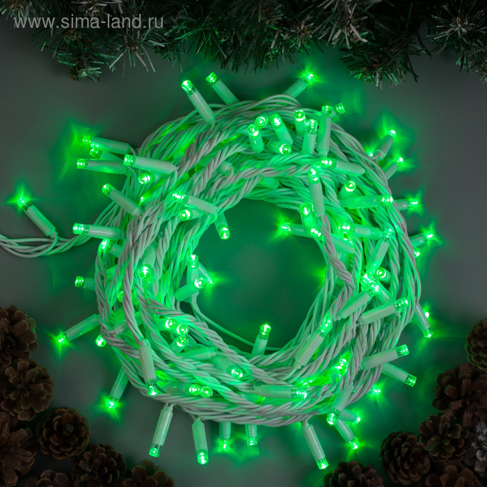 Гирлянда «Нить» 10 м, IP65, УМС, белая нить, 100 LED, свечение зелёное, 220 В - Фото 1