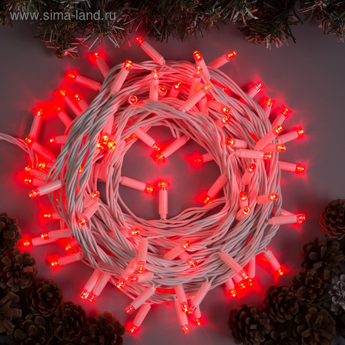Гирлянда «Нить» 10 м, IP65, УМС, белая нить, 100 LED, свечение красное, 220 В - Фото 1