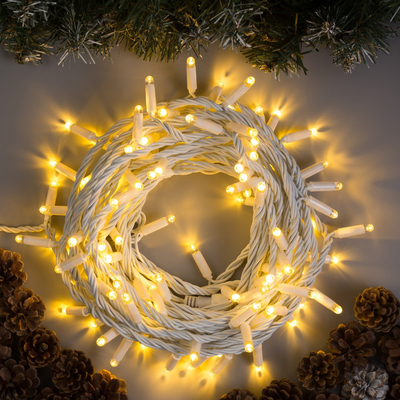 Гирлянда "Нить" 10 м , IP65, УМС, белая нить, 100 LED, свечение тёплое белое, 220 В