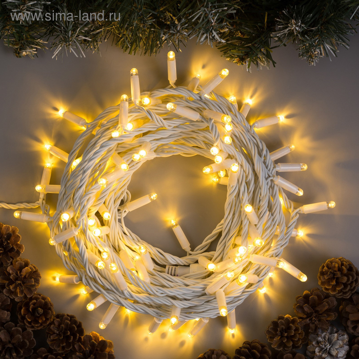 Гирлянда "Нить" 10 м , IP65, УМС, белая нить, 100 LED, свечение тёплое белое, 220 В - Фото 1