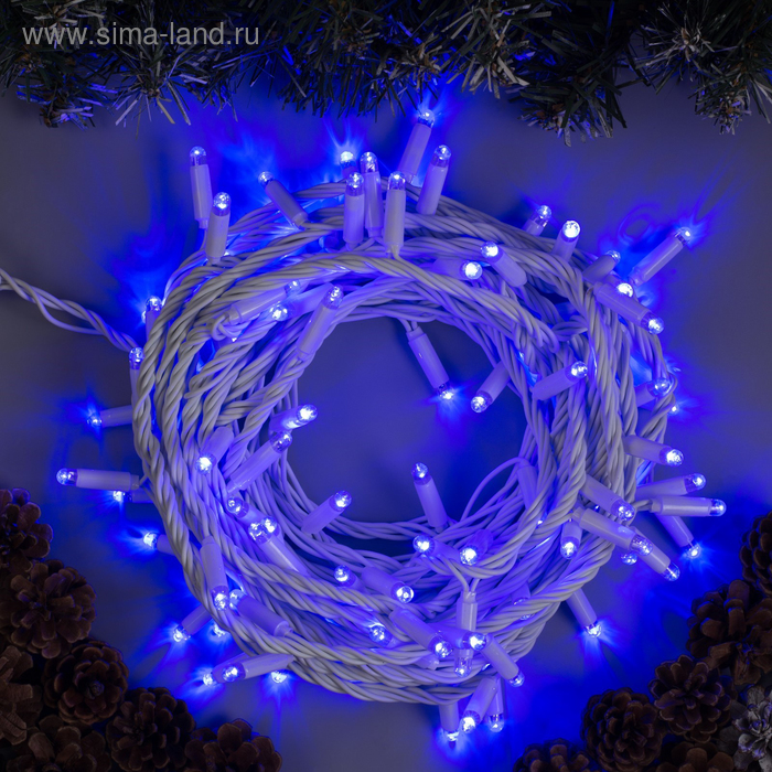 Гирлянда «Нить» 10 м, IP65, УМС, белая нить, 100 LED, свечение синее, 220 В - Фото 1