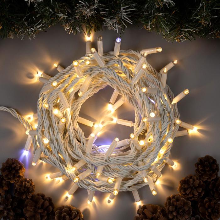 Гирлянда «Нить» 10 м, IP65, УМС, белая нить, 100 LED, свечение тёплое белое, мерцание белым, 220 В