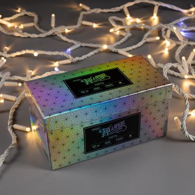 Гирлянда «Нить» 10 м, IP65, УМС, белая нить, 100 LED, свечение тёплое белое, мерцание белым, 220 В