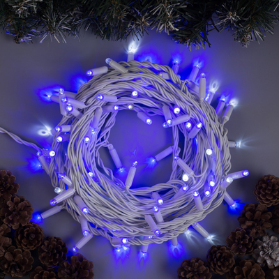 Гирлянда «Нить» 10 м, IP65, УМС, белая нить, 100 LED, свечение синее, мерцание белым, 220 В