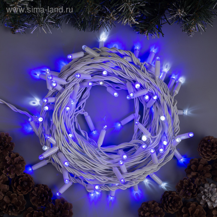Гирлянда «Нить» 10 м, IP65, УМС, белая нить, 100 LED, свечение синее, мерцание белым, 220 В - Фото 1