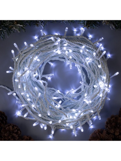 Гирлянда «Нить» 20 м, IP44, белая нить, 200 LED, свечение белое, 8 режимов, 220 В