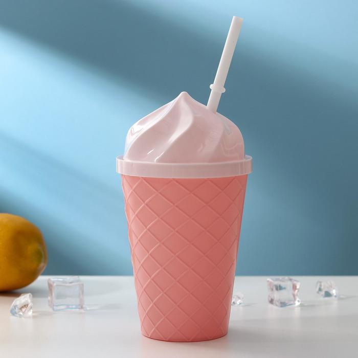 Стакан «Пломбир», 500 мл, с крышкой и трубочкой, розовый, белый - Фото 1