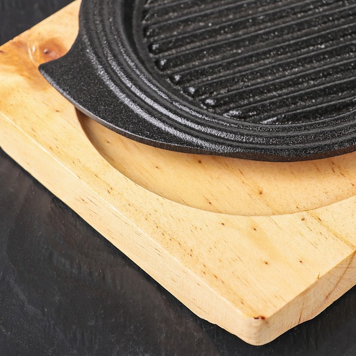 Сковорода чугунная на деревянной подставке «Круг. Восток Гриль», d=15 см, цвет чёрный - фото 1905512340