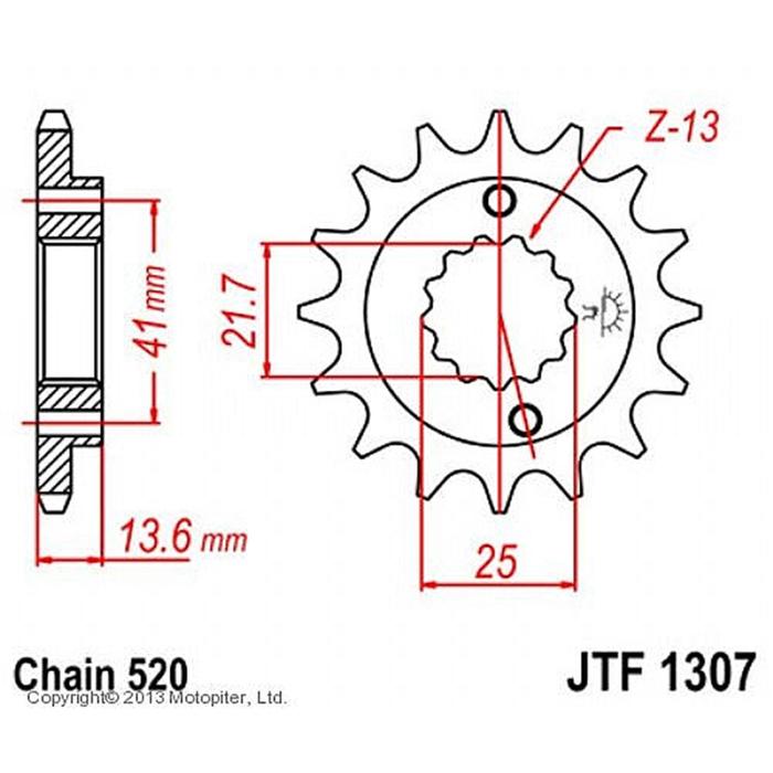 Звезда ведущая, JT sprockets F1307-14, цепь 520, 14 зубьев - Фото 1