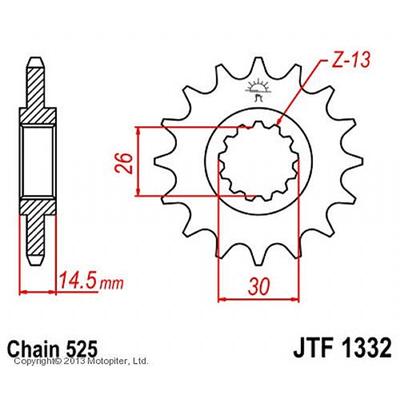 Звезда ведущая, JT sprockets F1332-14, цепь 525, 14 зубьев