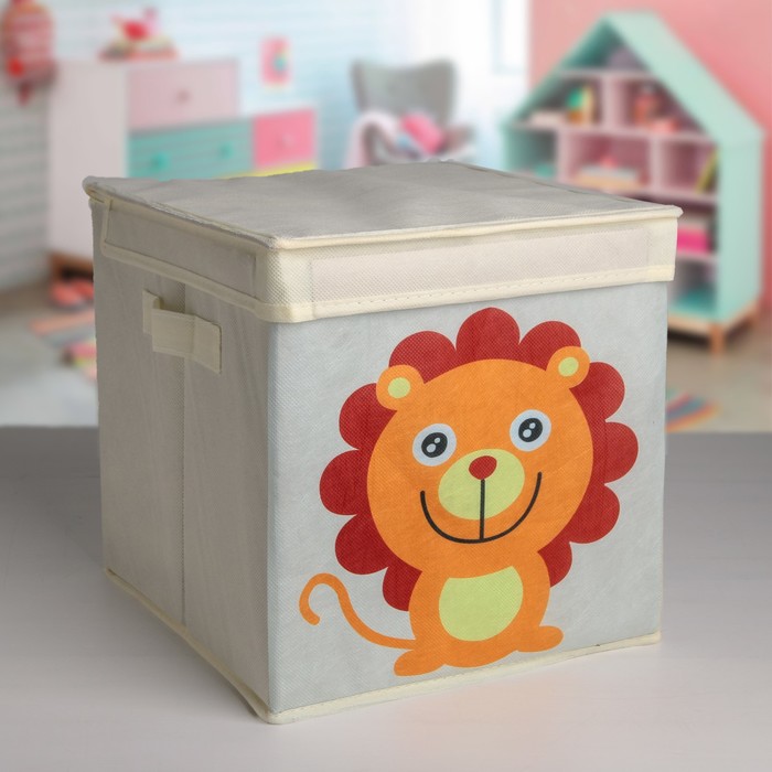 Короб стеллажный для хранения с крышкой «Львёнок», 25×25×25 см, цвет МИКС - фото 1884887014