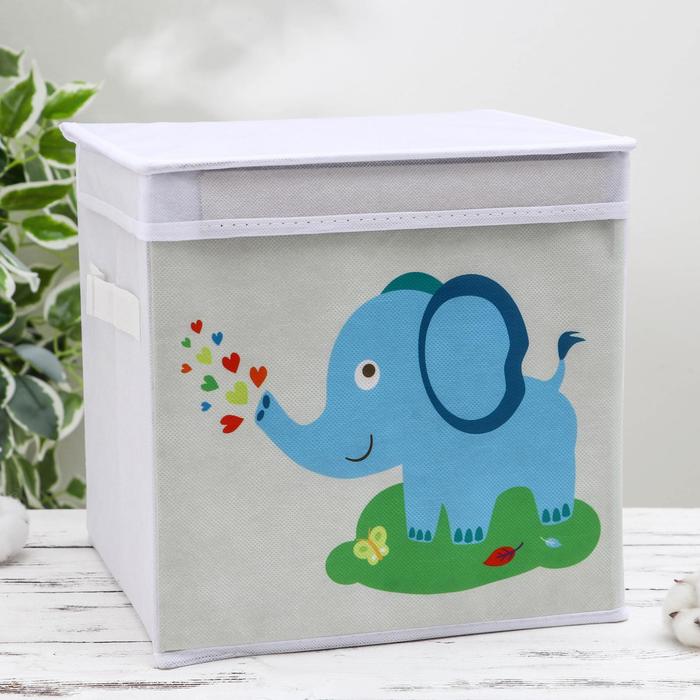 Короб стеллажный для хранения с крышкой «Слонёнок», 25×25×25 см, цвет серый - фото 1884887020