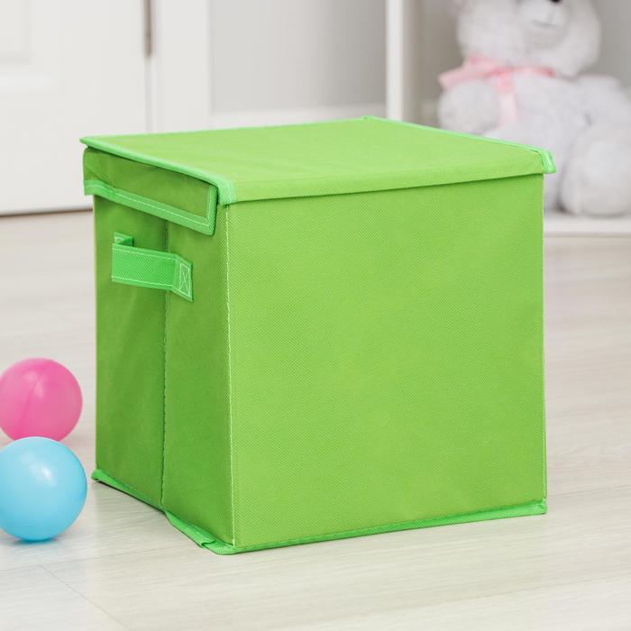 Короб стеллажный для хранения с крышкой «Обезьянка», 25×25×25 см, цвет зелёный - фото 1884887027