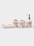 Аксессуары для ванной «Розовые розы», 4 предмета, дозатор 300 мл, мыльница, 2 стакана, белые - Фото 2