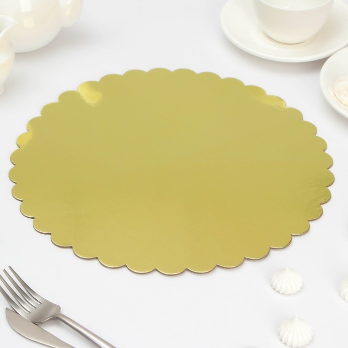 Подложка для торта «Круг волна», d=30,5 см, цвет золото - Фото 1