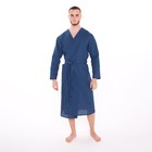 Халат вафельный запашной мужской, размер 52, хлопок 100%, синий - Фото 1