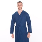 Халат вафельный запашной мужской, размер 52, хлопок 100%, синий - Фото 2